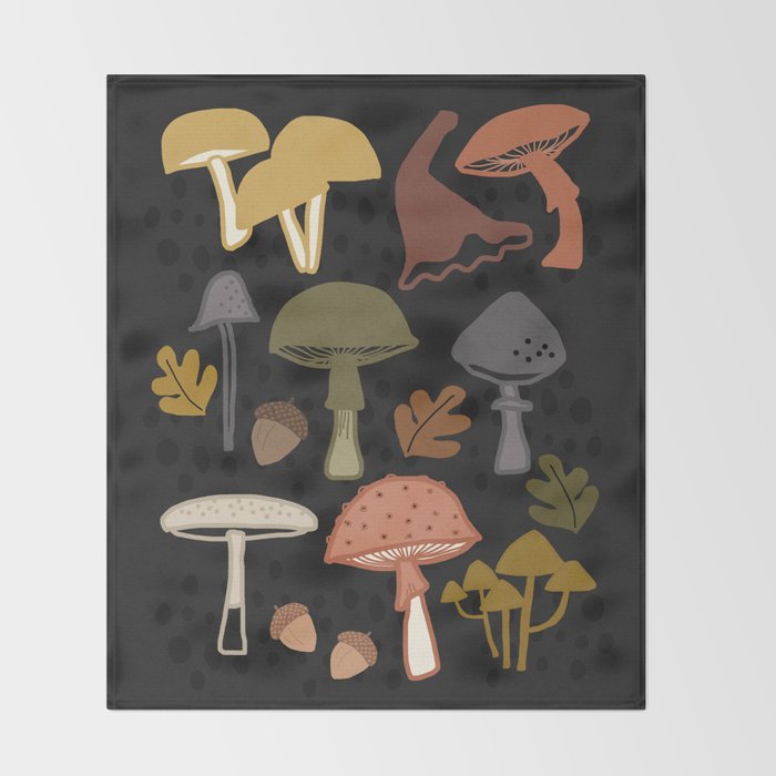Wild Mushrooms - night Throw Blanket Gallery Image 2