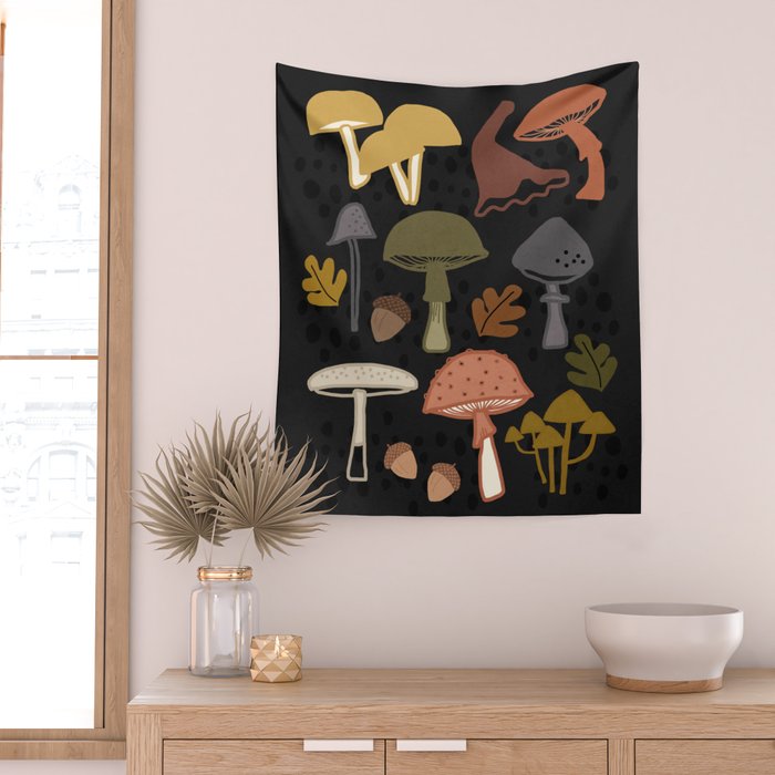 Wild Mushrooms - night Wall Tapestry Gallery Image 2
