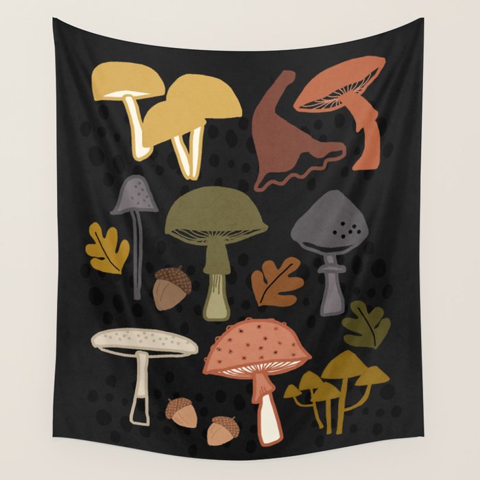 Wild Mushrooms - night Wall Tapestry Gallery Image 1