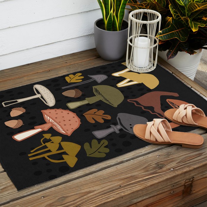 Wild Mushrooms - night Outdoor Rug Gallery Image 2