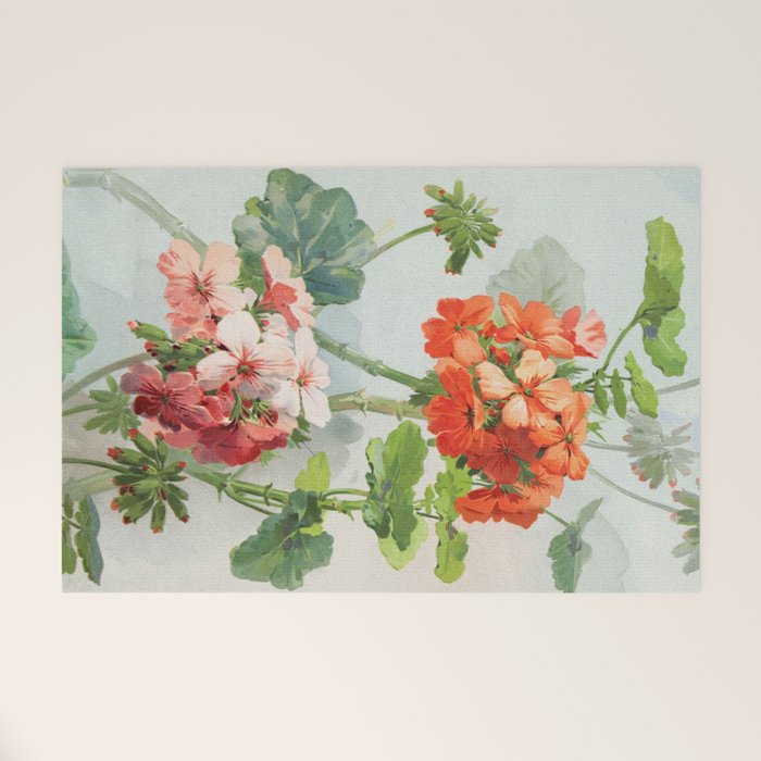 Panneaux de Fleurs  1900 Watercolor Geranium Illustration Welcome Mat Gallery Image 1