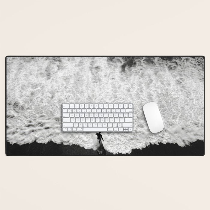 Surfer and Shore - Aerial Ocean Fine Art Print Desk Mat Gallery Image 1