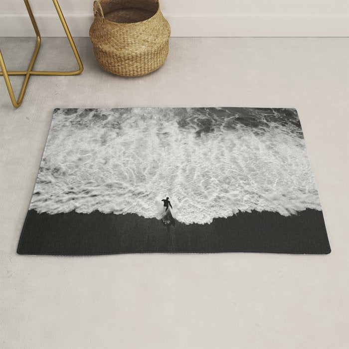 Surfer and Shore - Aerial Ocean Fine Art Print Rug Gallery Image 1