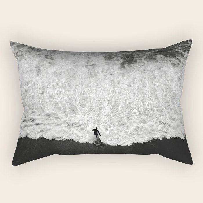 Surfer and Shore - Aerial Ocean Fine Art Print Rectangular Pillow Gallery Image 1