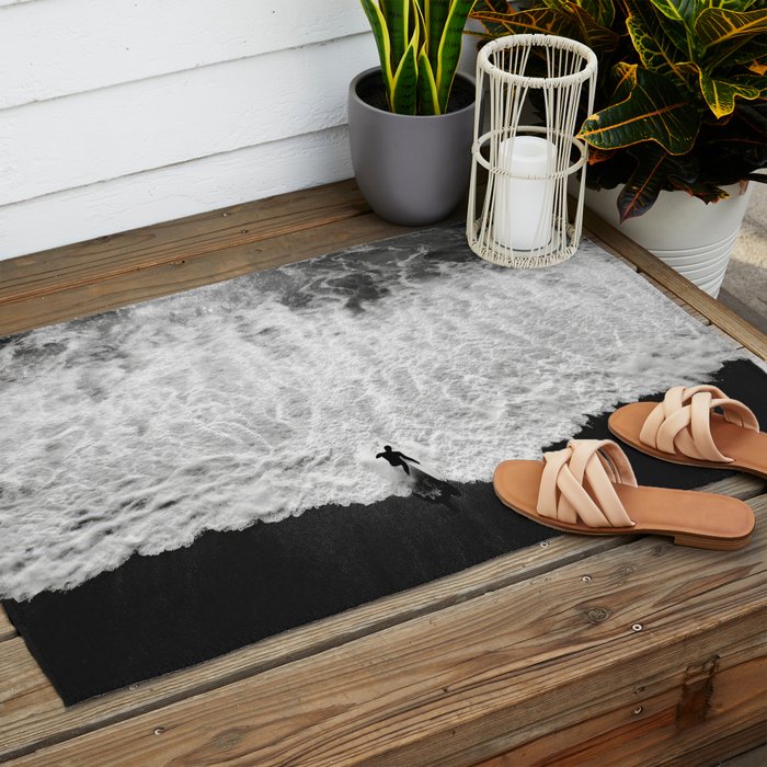 Surfer and Shore - Aerial Ocean Fine Art Print Outdoor Rug Gallery Image 2