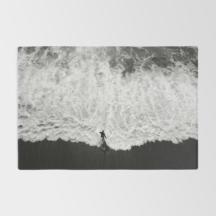 Surfer and Shore - Aerial Ocean Fine Art Print Rug Gallery Image 2