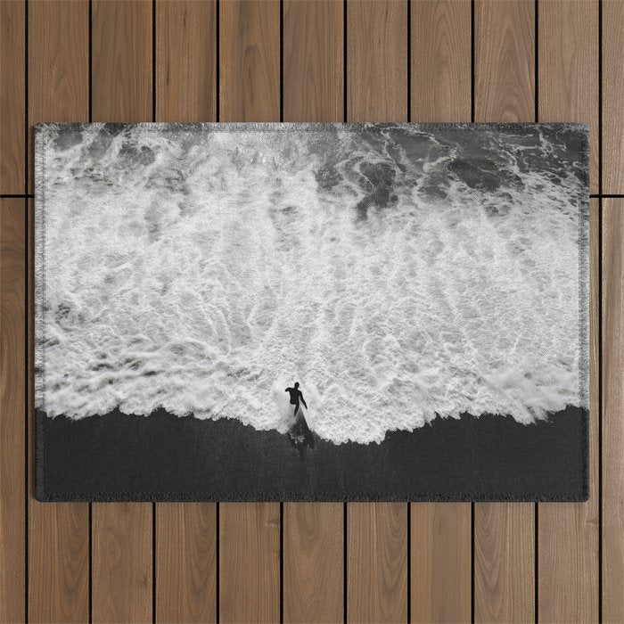 Surfer and Shore - Aerial Ocean Fine Art Print Outdoor Rug Gallery Image 1