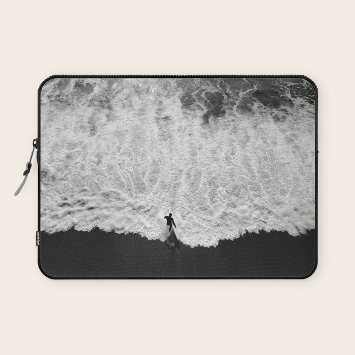 Surfer and Shore - Aerial Ocean Fine Art Print Laptop Sleeve Gallery Image 1
