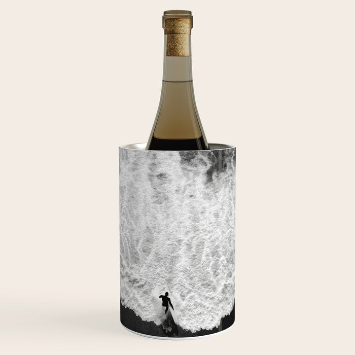 Surfer and Shore - Aerial Ocean Fine Art Print Wine Chiller Gallery Image 1