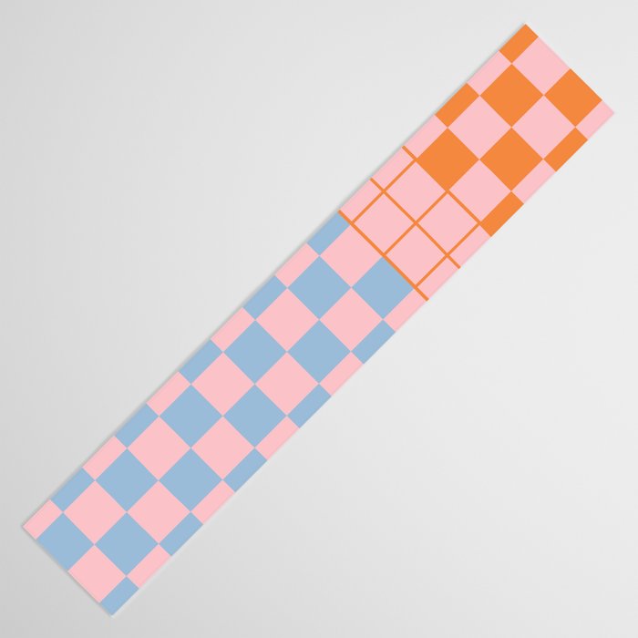 Checkered Triplet Mixed Check Pattern in Pastel Pink and Light Orange Table Runner Gallery Image 3