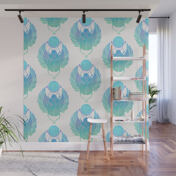 Egyptian Scarab - Turquoise OmbrÃ© Wall Mural Gallery Image 1