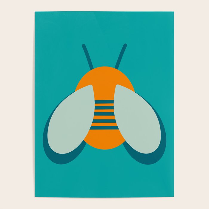 Lucky Bee - Cute Retro Minimalism in Orange and Turquoise Poster Gallery Image 1