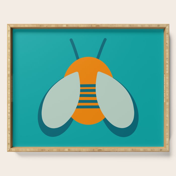 Lucky Bee - Cute Retro Minimalism in Orange and Turquoise Serving Tray Gallery Image 1