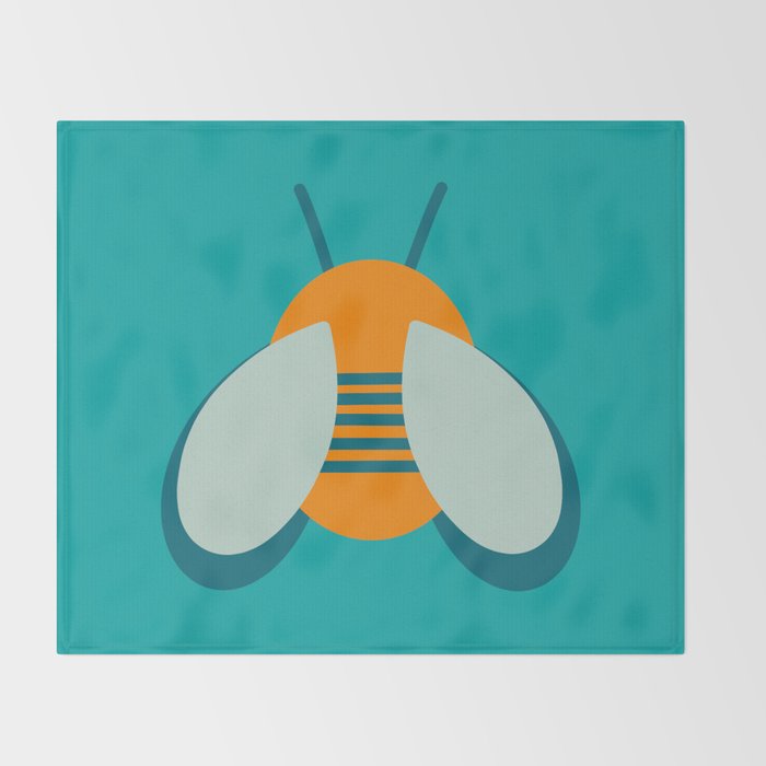 Lucky Bee - Cute Retro Minimalism in Orange and Turquoise Throw Blanket Gallery Image 2