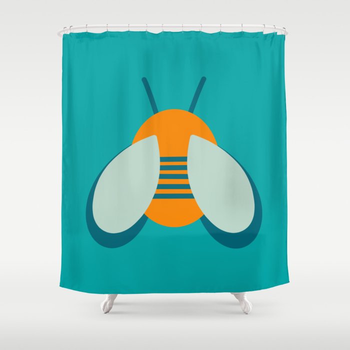 Lucky Bee - Cute Retro Minimalism in Orange and Turquoise Shower Curtain Gallery Image 1