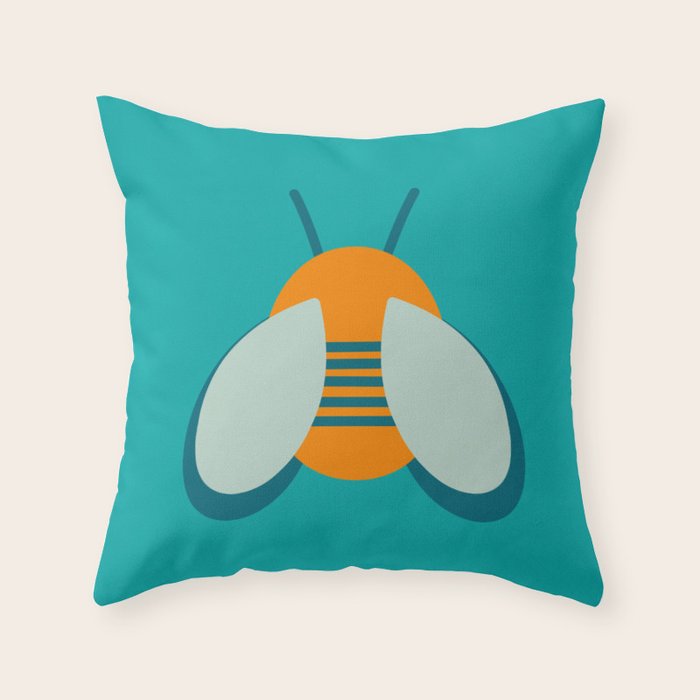 Lucky Bee - Cute Retro Minimalism in Orange and Turquoise Throw Pillow Gallery Image 2