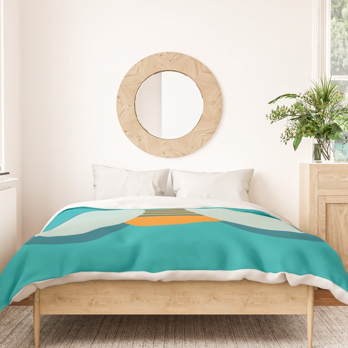Lucky Bee - Cute Retro Minimalism in Orange and Turquoise Duvet Cover Gallery Image 3