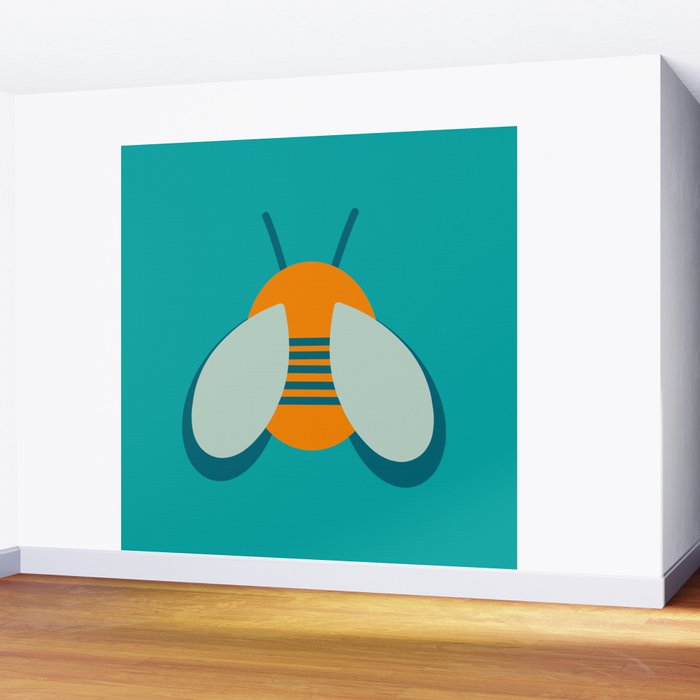 Lucky Bee - Cute Retro Minimalism in Orange and Turquoise Wall Mural Gallery Image 2