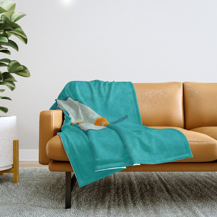 Lucky Bee - Cute Retro Minimalism in Orange and Turquoise Throw Blanket Gallery Image 1