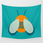 Lucky Bee - Cute Retro Minimalism in Orange and Turquoise Wall Tapestry Gallery Image 4