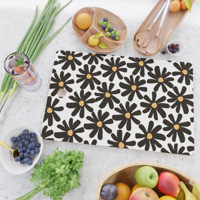 Retro modern black daisies  Cutting Board Gallery Image 2