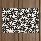 Retro modern black daisies  Outdoor Rug Gallery Image 1
