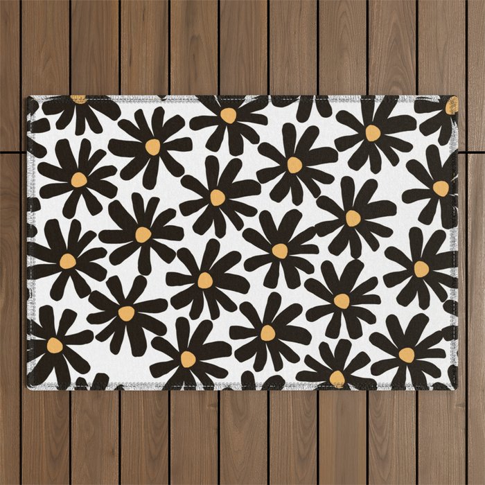 Retro modern black daisies  Outdoor Rug Gallery Image 1