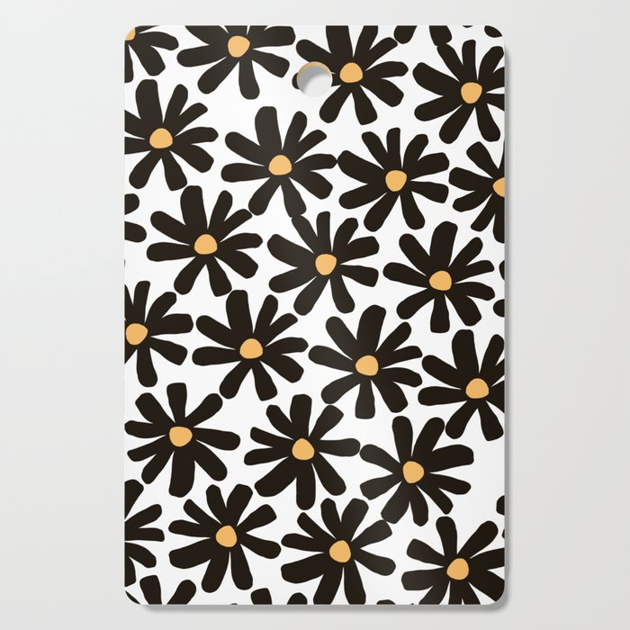 Retro modern black daisies  Cutting Board Gallery Image 1