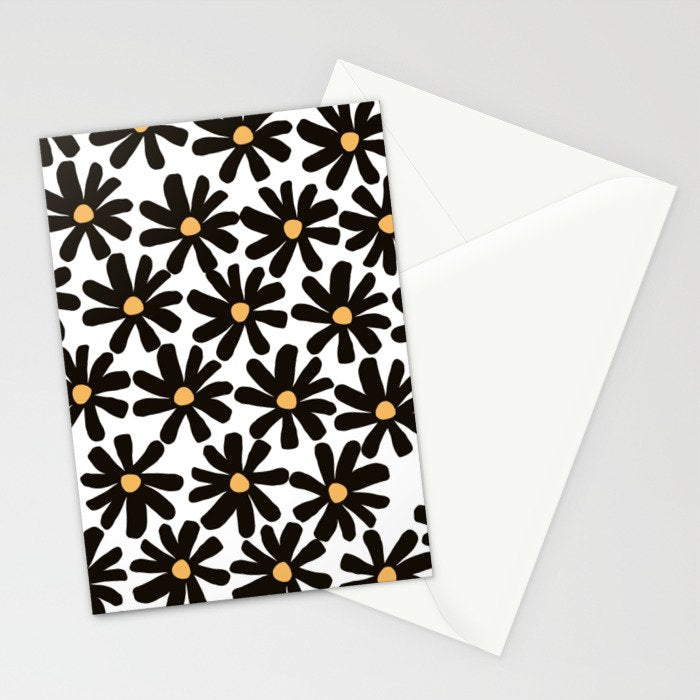 Retro modern black daisies  Stationery Card Gallery Image 2