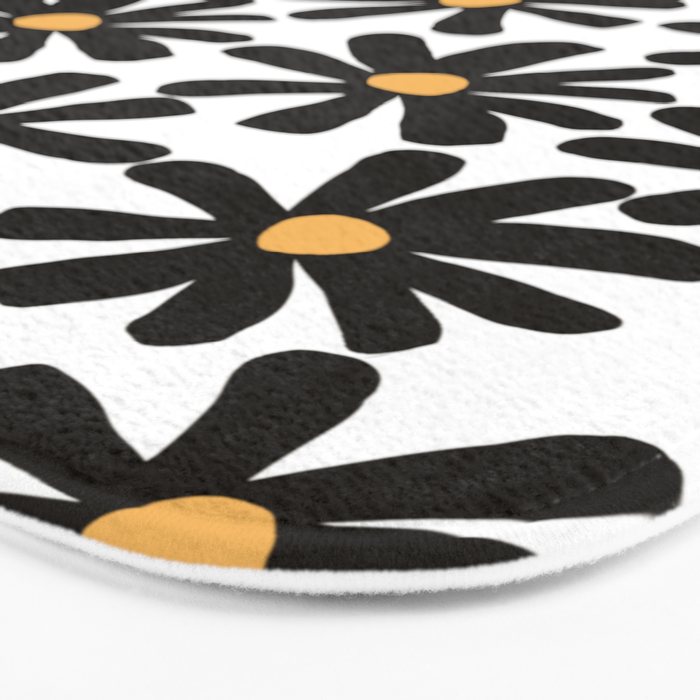 Retro modern black daisies  Bath Mat Gallery Image 3
