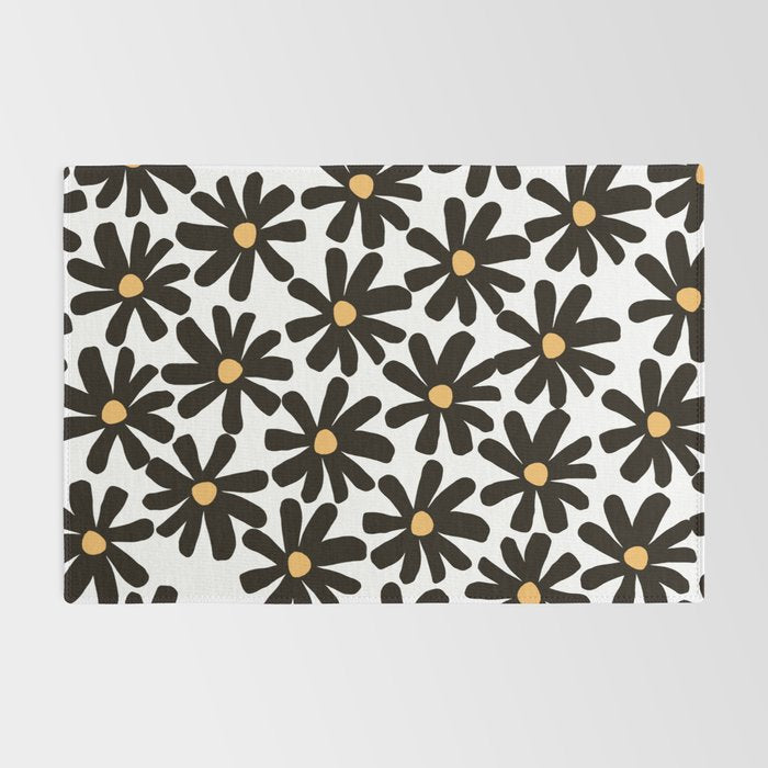 Retro modern black daisies  Rug Gallery Image 2