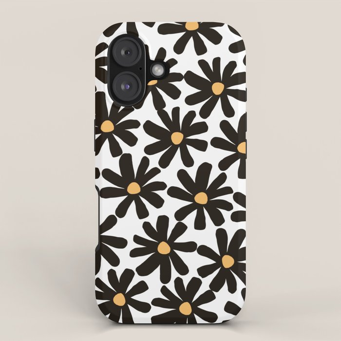 Retro modern black daisies  iPhone Case Gallery Image 1