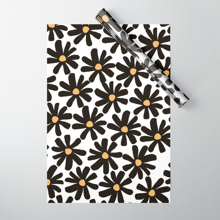 Retro modern black daisies  Wrapping Paper Gallery Image 1