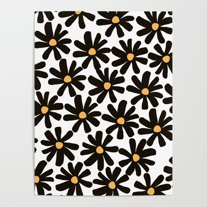 Retro modern black daisies  Poster Gallery Image 1
