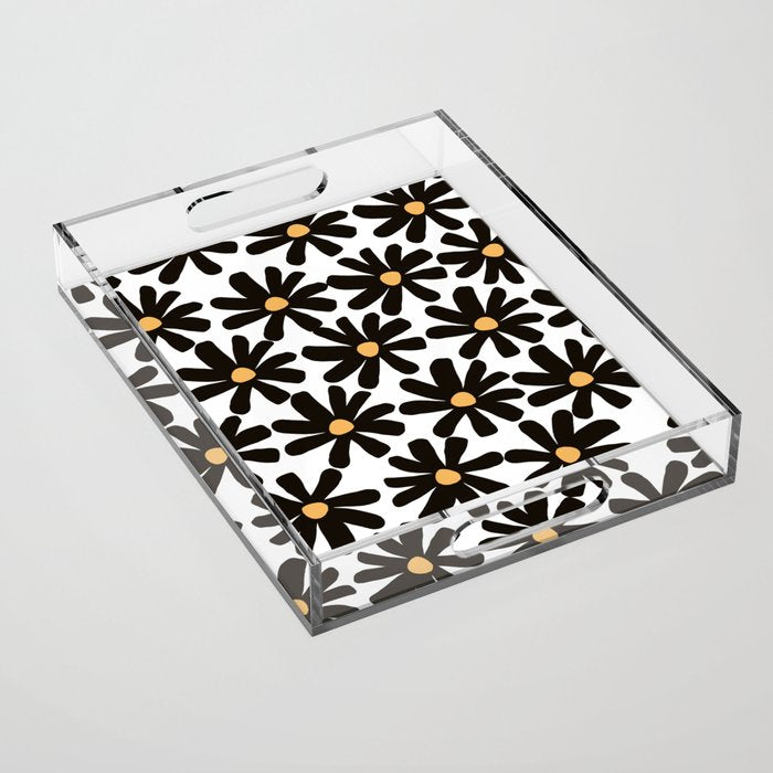 Retro modern black daisies  Acrylic Tray Gallery Image 1