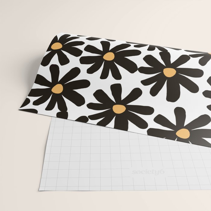 Retro modern black daisies  Wrapping Paper Gallery Image 2