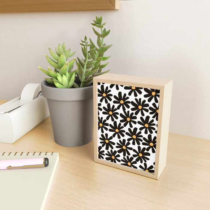 Retro modern black daisies  Mini Art Print Gallery Image 2