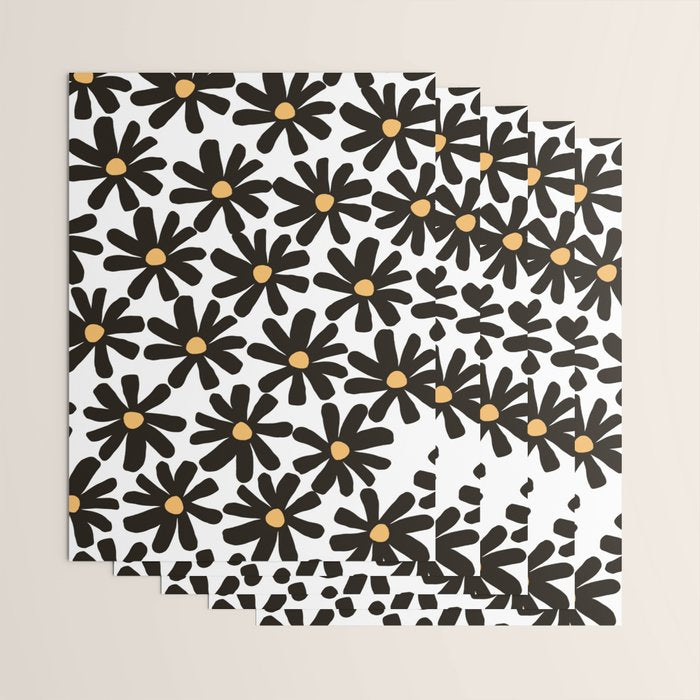 Retro modern black daisies  Wrapping Paper Gallery Image 3