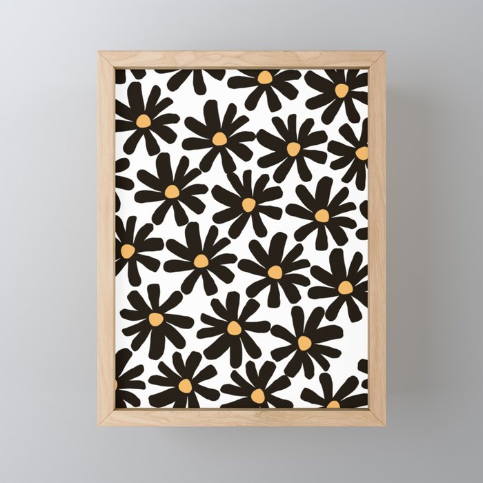 Retro modern black daisies  Mini Art Print Gallery Image 1