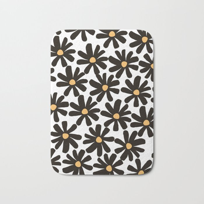 Retro modern black daisies  Bath Mat Gallery Image 1