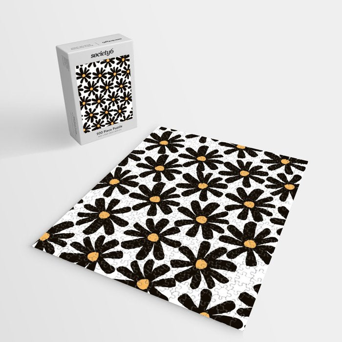 Retro modern black daisies  Jigsaw Puzzle Gallery Image 2