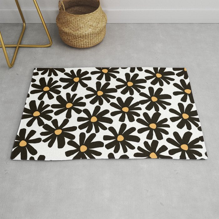 Retro modern black daisies  Rug Gallery Image 1
