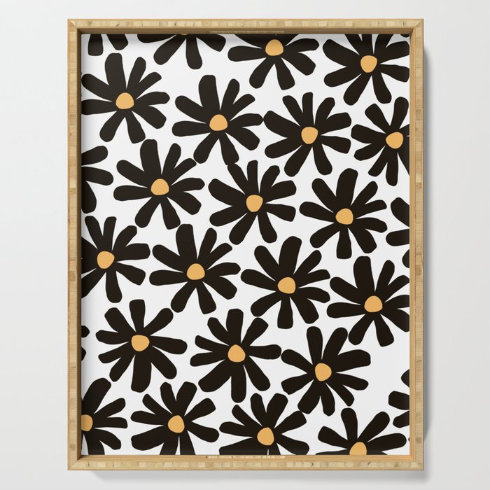 Retro modern black daisies  Serving Tray Gallery Image 1