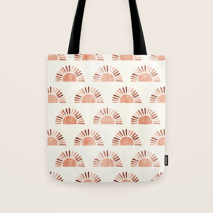 block print suns - multi colored terra cotta Tote Bag Gallery Image 1