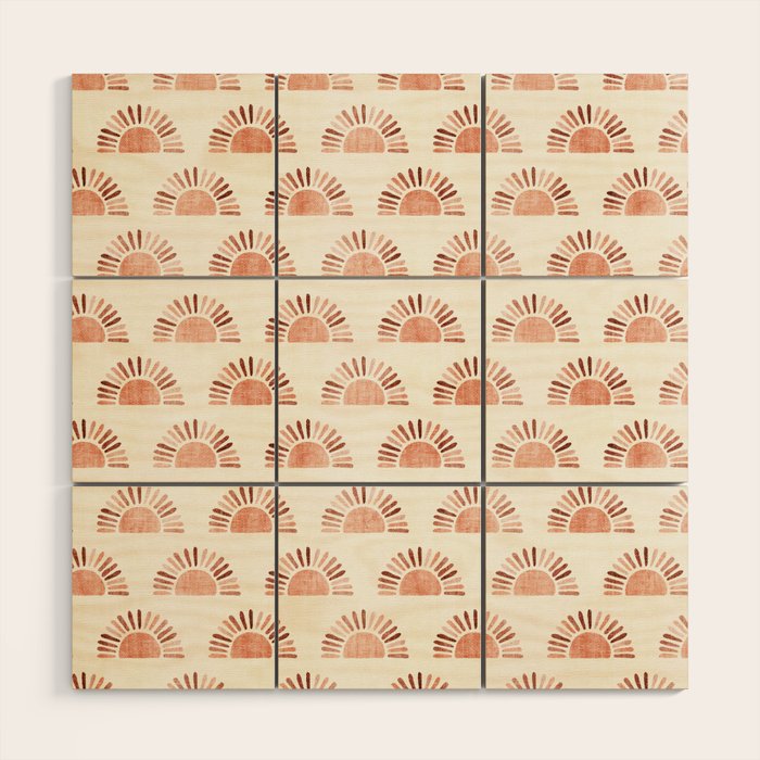 block print suns - multi colored terra cotta Wood Wall Art Gallery Image 1