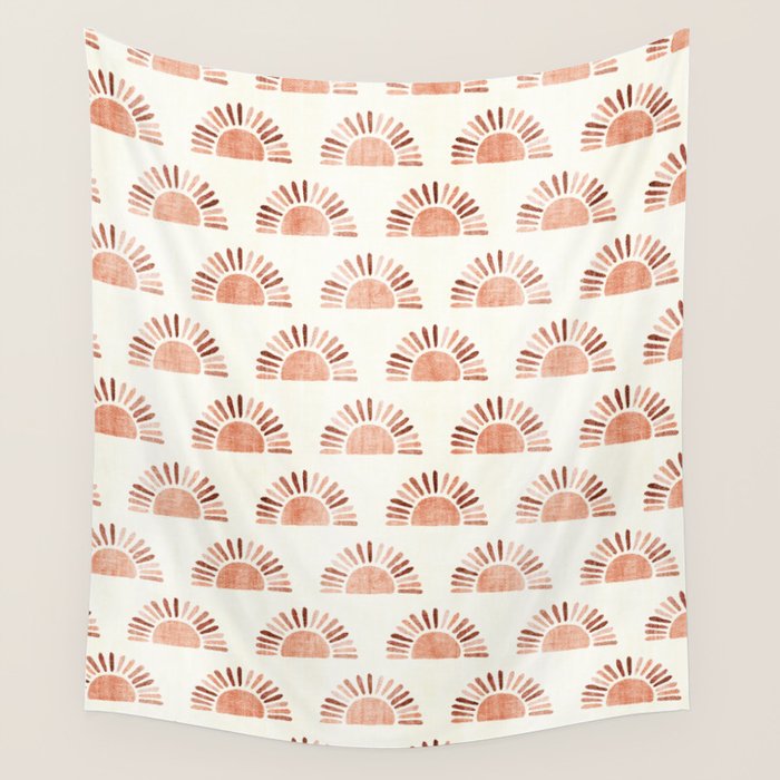 block print suns - multi colored terra cotta Wall Tapestry Gallery Image 4