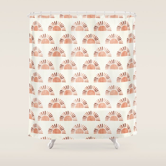 block print suns - multi colored terra cotta Shower Curtain Gallery Image 1