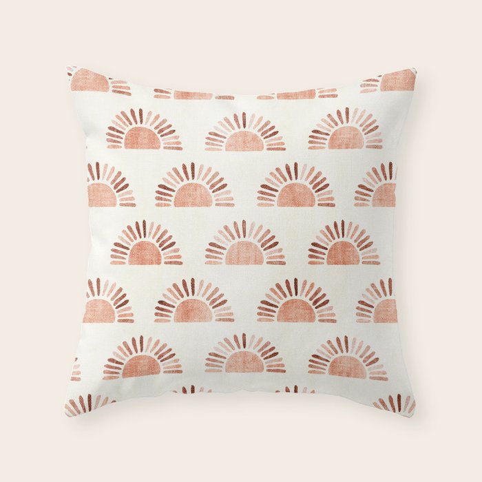 block print suns - multi colored terra cotta Throw Pillow Gallery Image 1
