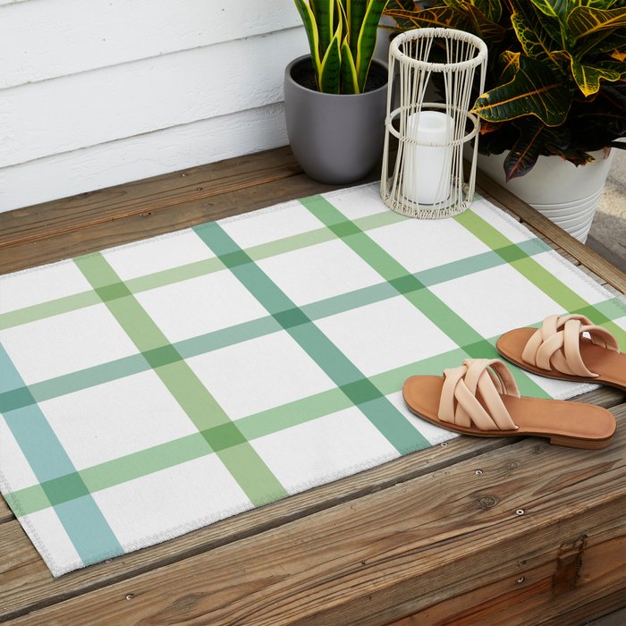 Retro Tonal Green Spring Check Pattern Outdoor Rug Gallery Image 2