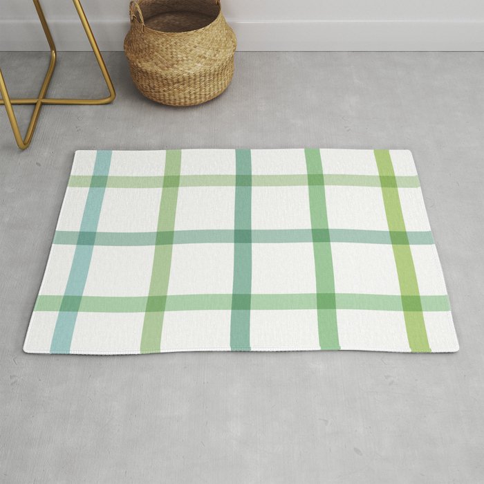 Retro Tonal Green Spring Check Pattern Rug Gallery Image 1